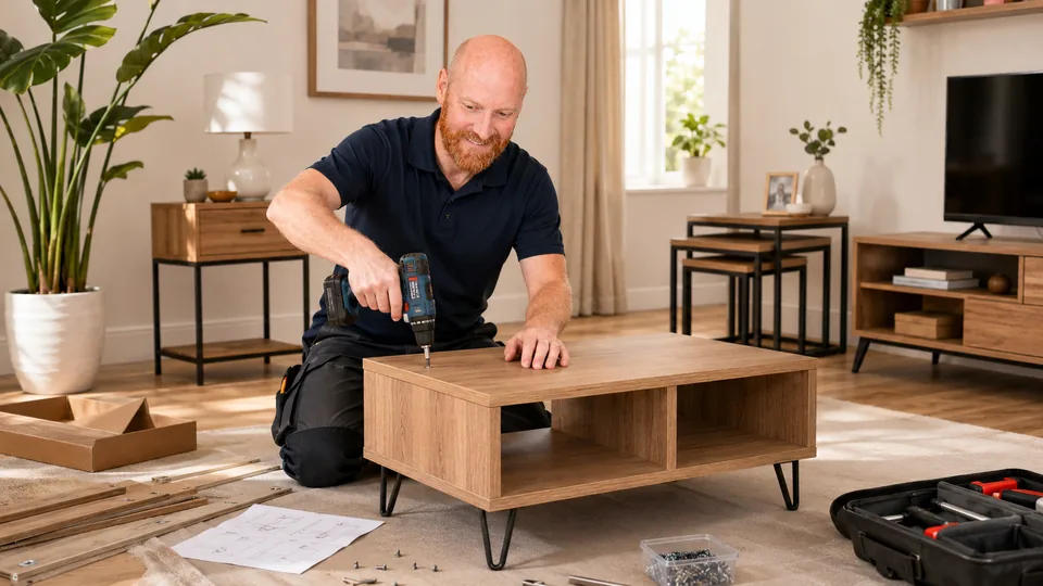Mark McKnight assembling flat pack furniture